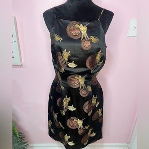 Asian Vintage Silk Blend Dress Asian Inspired print by Karen Kane Blooming black